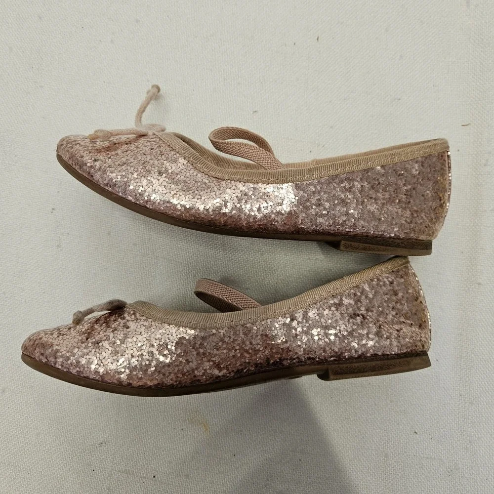 Gap Ballet Flats Girls Size 10 Rose Gold Glitter Bow Elastic Strap Dressy Shoes
